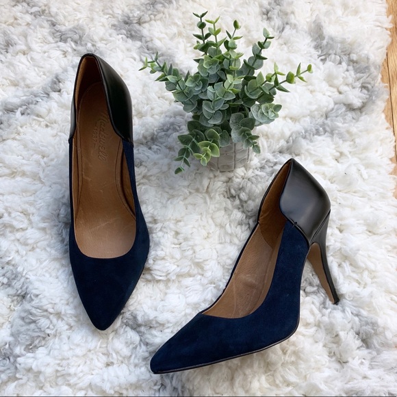 Madewell Shoes - Madewell Maddie Navy Suede & Black Leather Heel